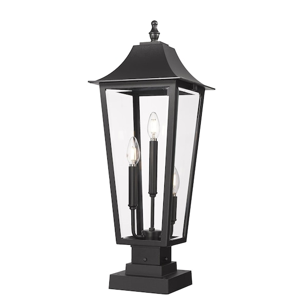 Z-Lite Gannon 3 Light Outdoor Pier Mounted Fixture, 10in. W x 27.75in. H, Black 5008PHBS-SQPM-BK - main